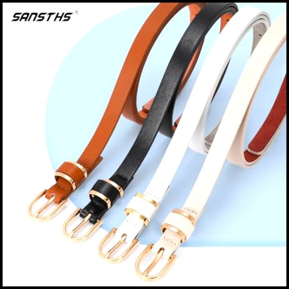 Skinny Thin Belts Set of 4 Gold Buckle Faux Leather Minimal Chic Accessory